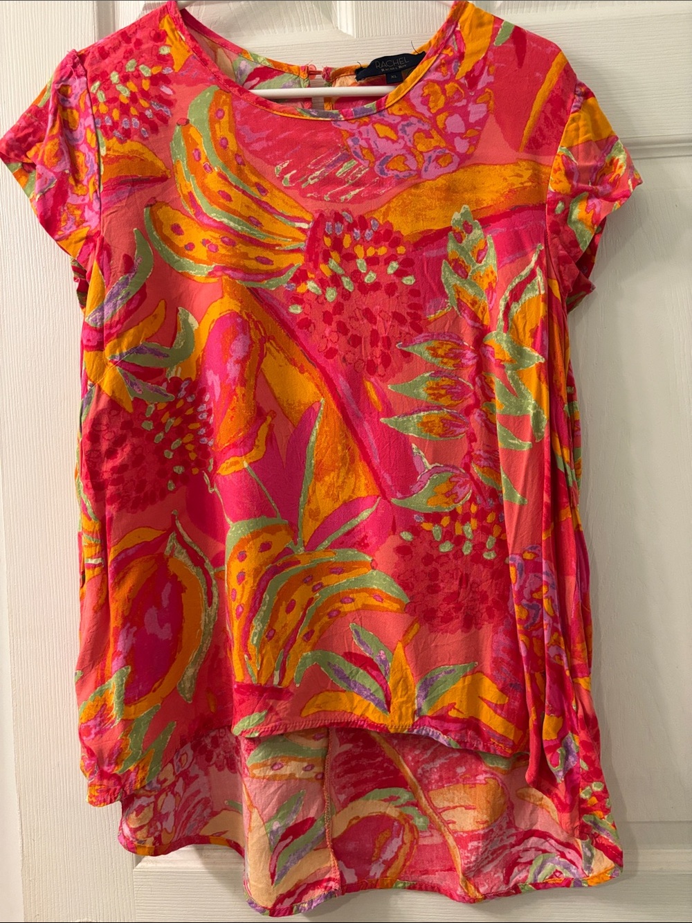 Bright Pink & Orange Floral Short Sleeve Top by RACHEL Rachel Roy fits small